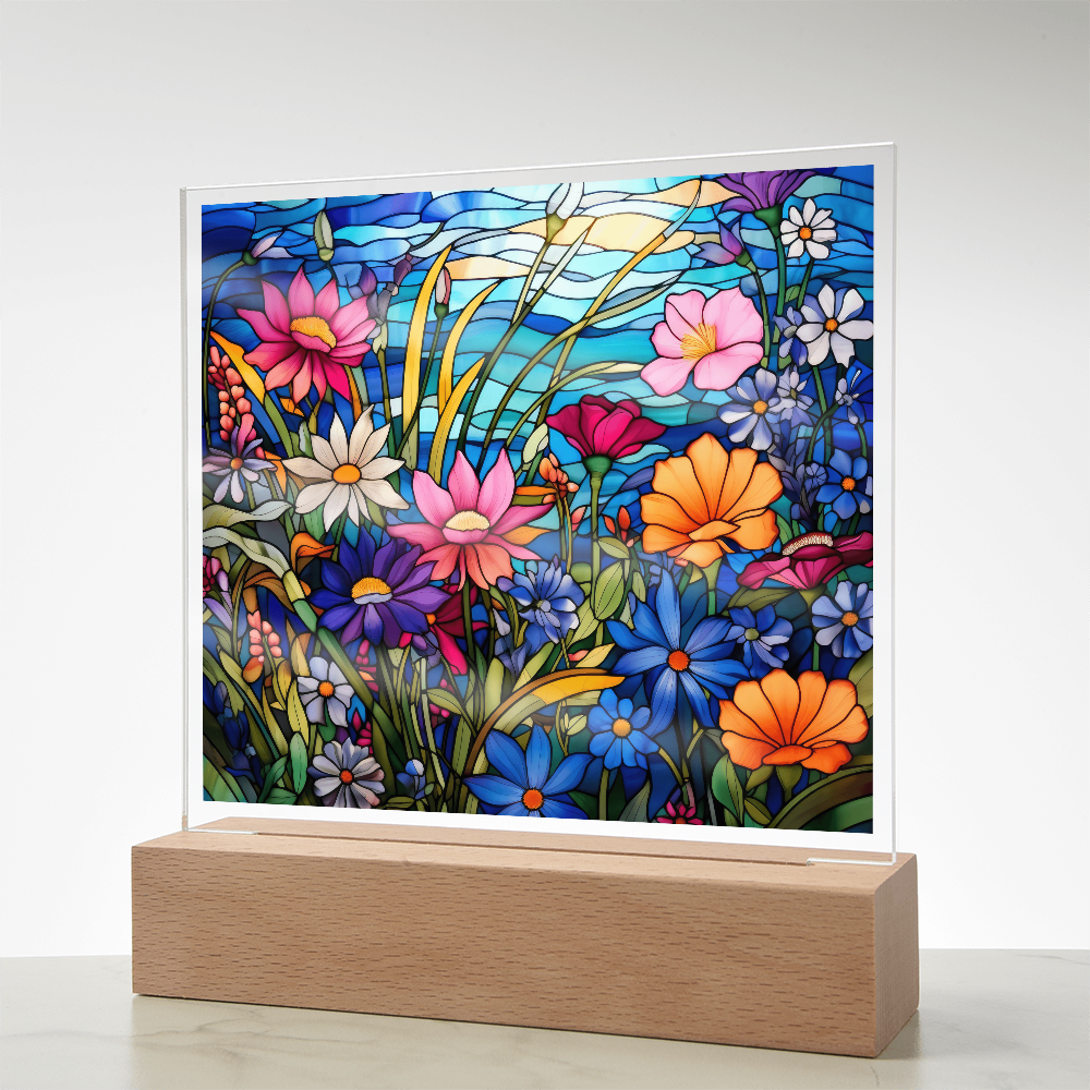 Wildflower Meadow Stained Glass LED Acrylic Decor