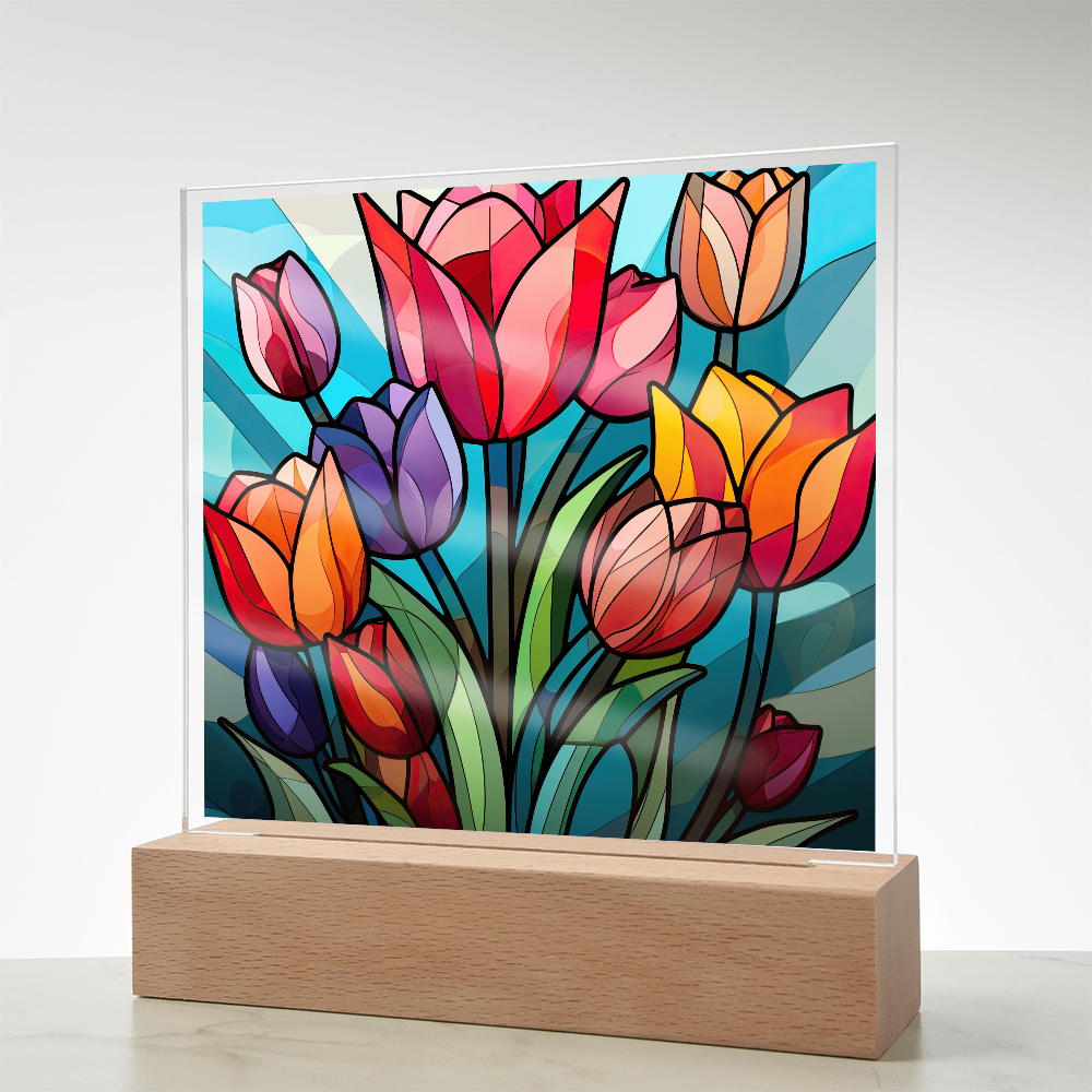 Tulip Garden Stained Glass LED Acrylic  Decor