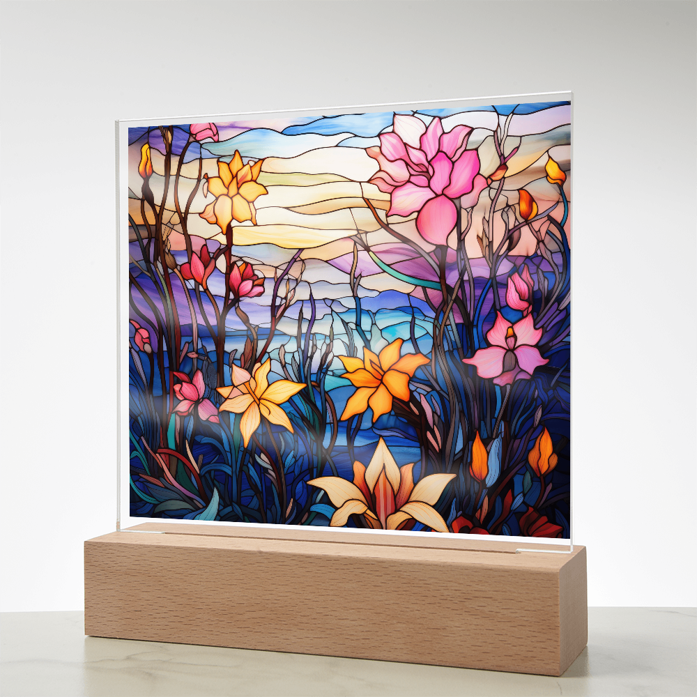 Floral Stained Glass LED Acrylic Decor