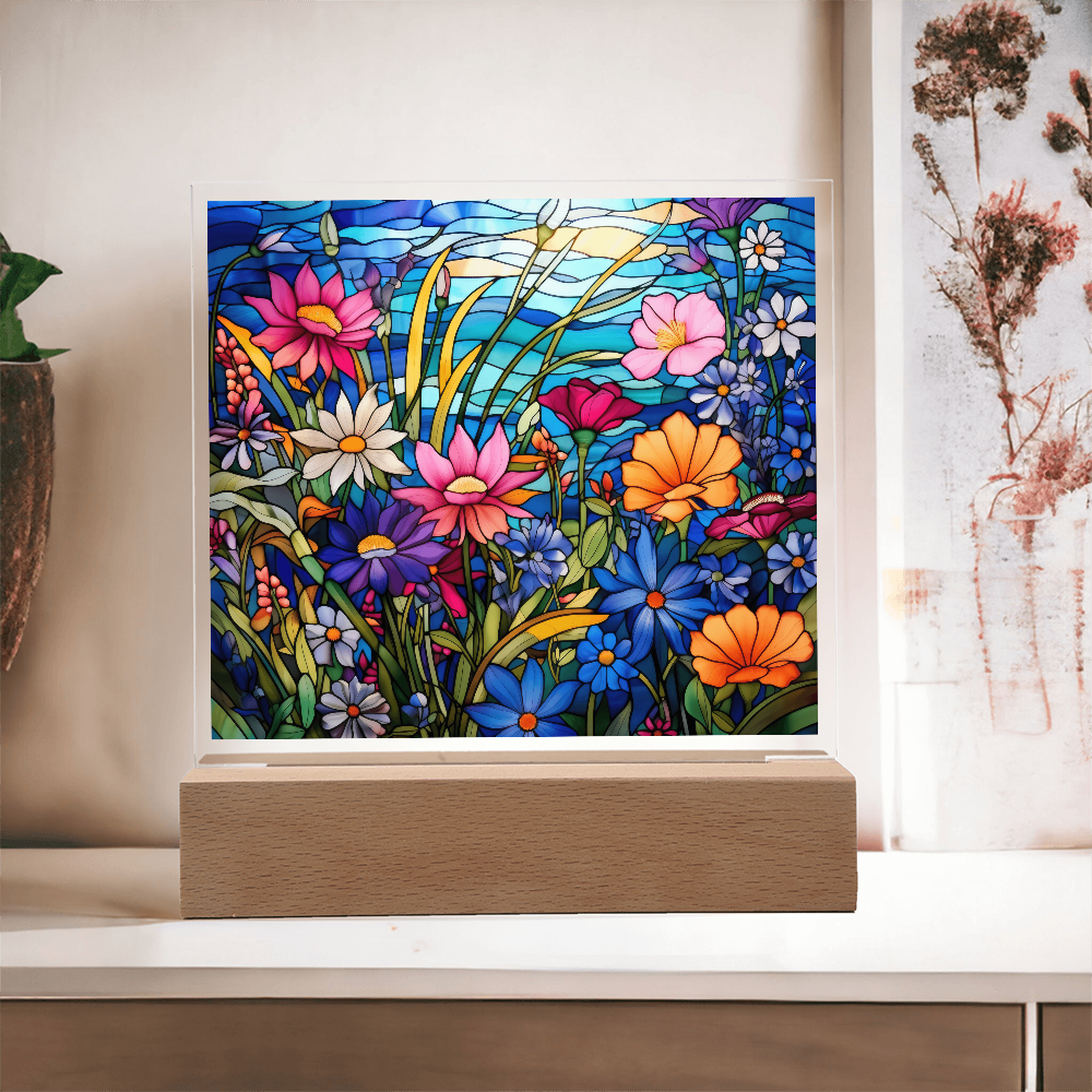 Wildflower Meadow Stained Glass LED Acrylic Decor