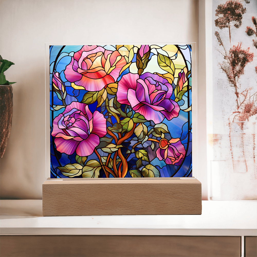 Rose Garden Stained Glass LED Acrylic Decor