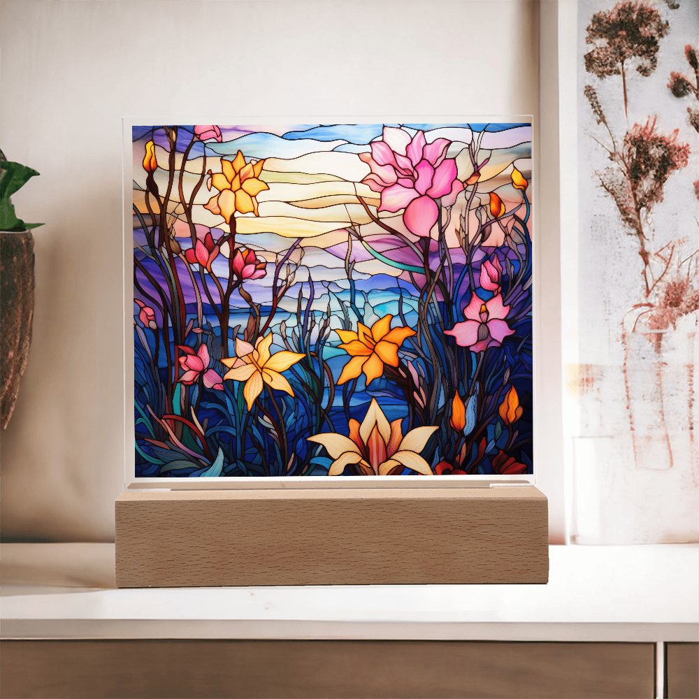 Floral Stained Glass LED Acrylic Decor