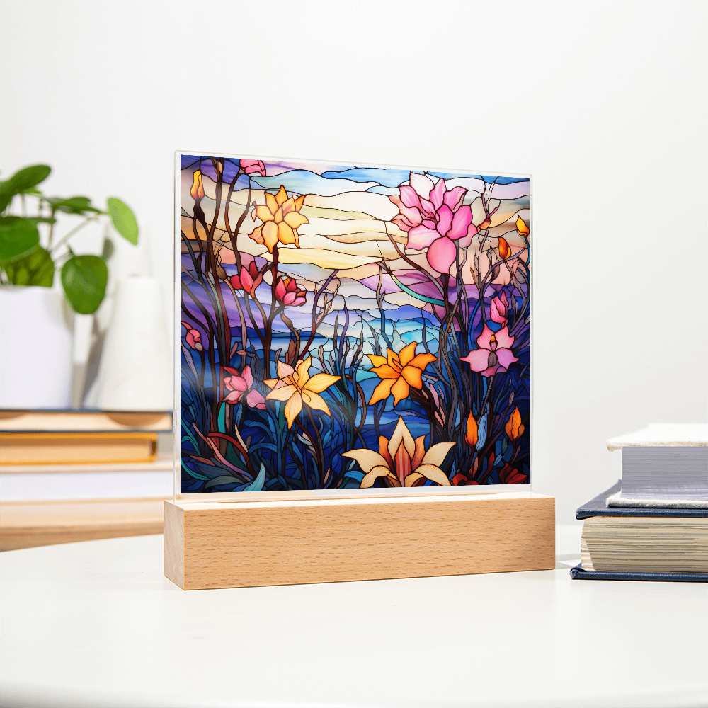 Floral Stained Glass LED Acrylic Decor
