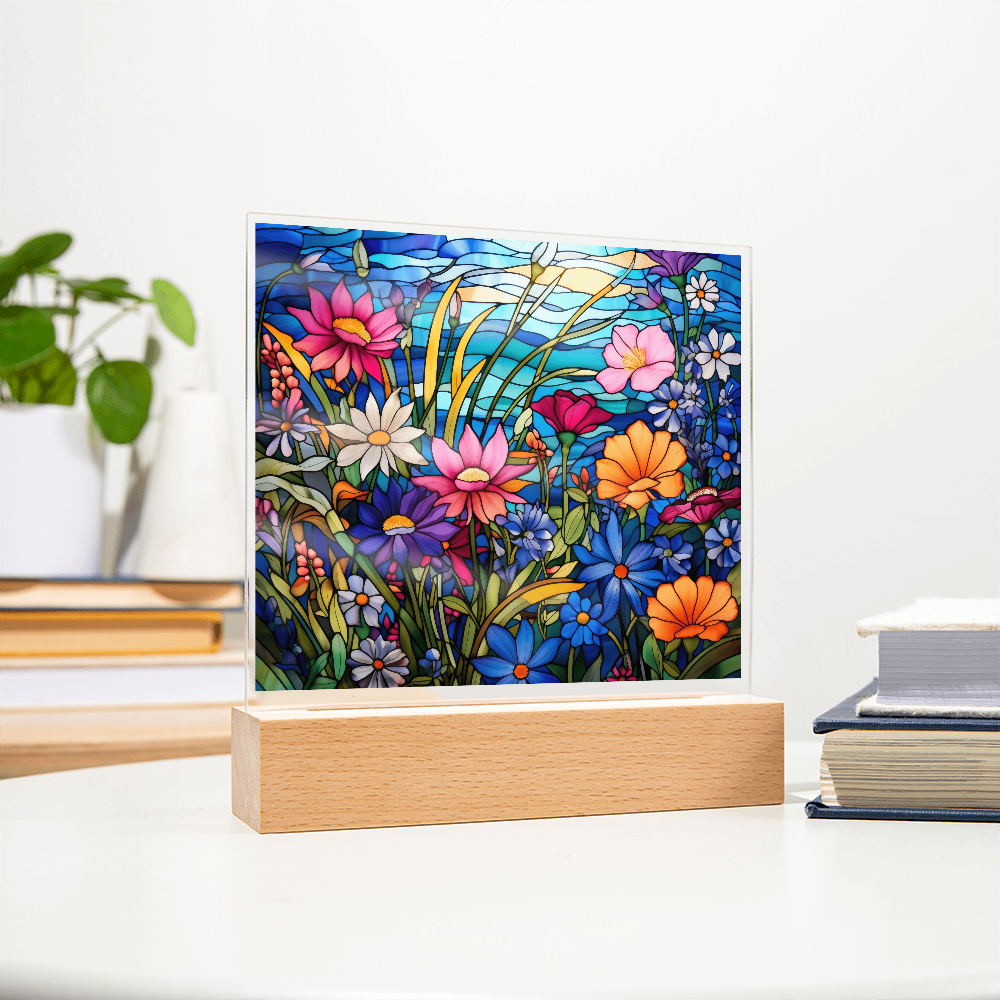 Wildflower Meadow Stained Glass LED Acrylic Decor