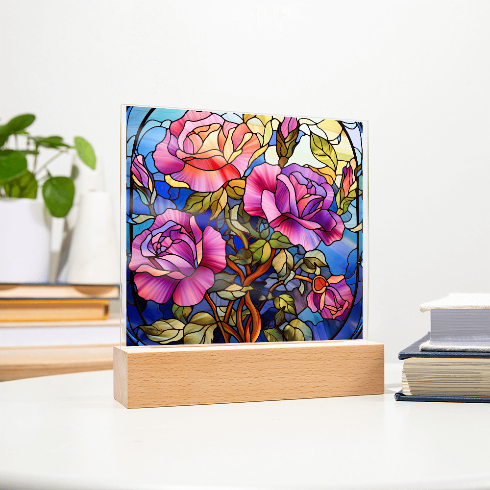 Rose Garden Stained Glass LED Acrylic Decor