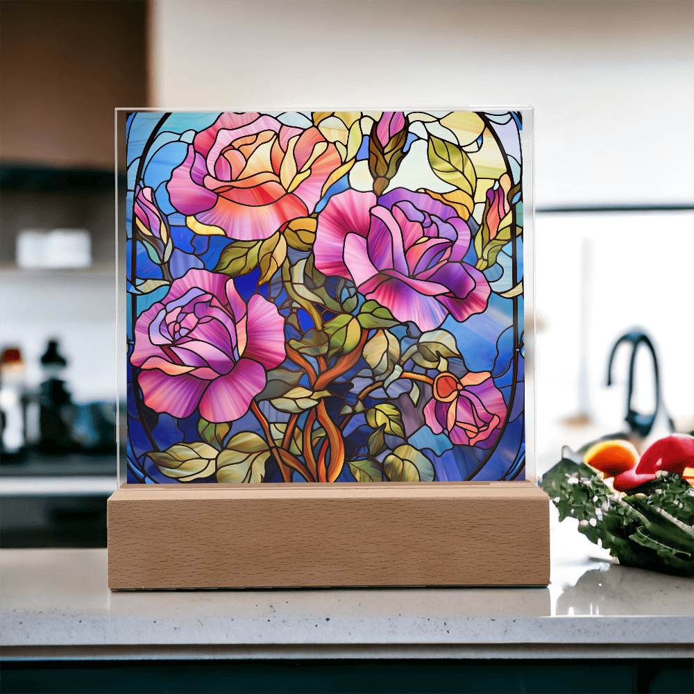 Rose Garden Stained Glass LED Acrylic Decor