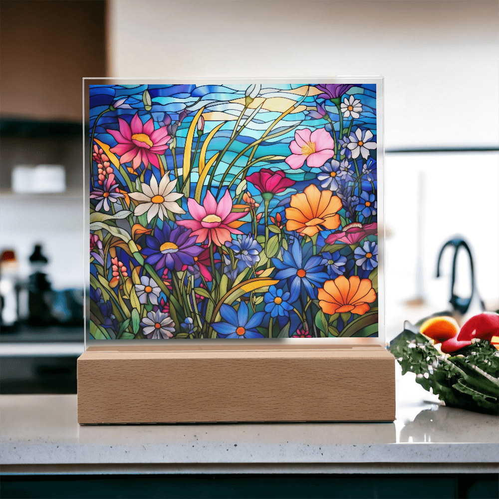 Wildflower Meadow Stained Glass LED Acrylic Decor