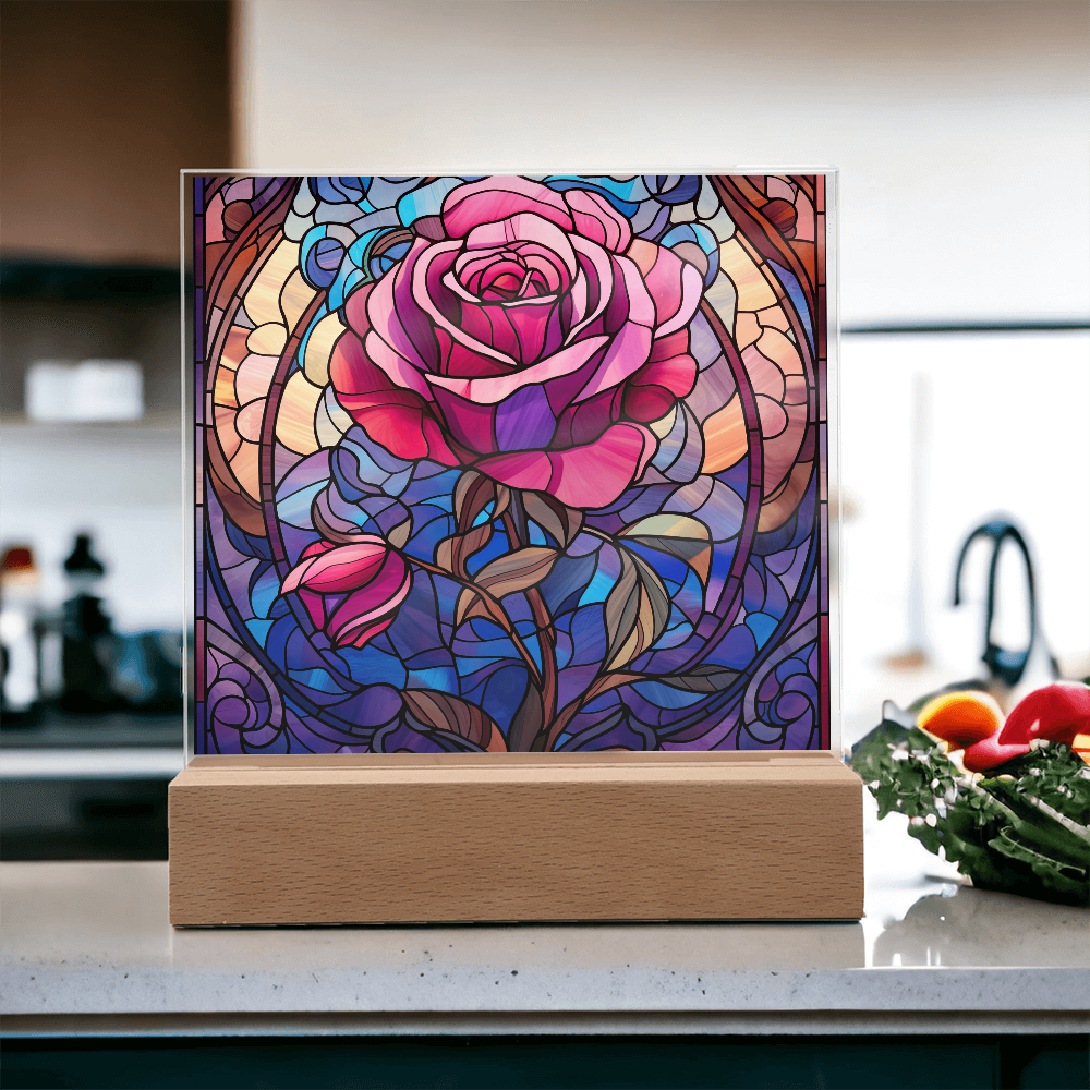Rose Stained Glass LED Acrylic Decor