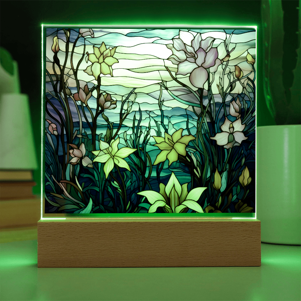 Floral Stained Glass LED Acrylic Decor