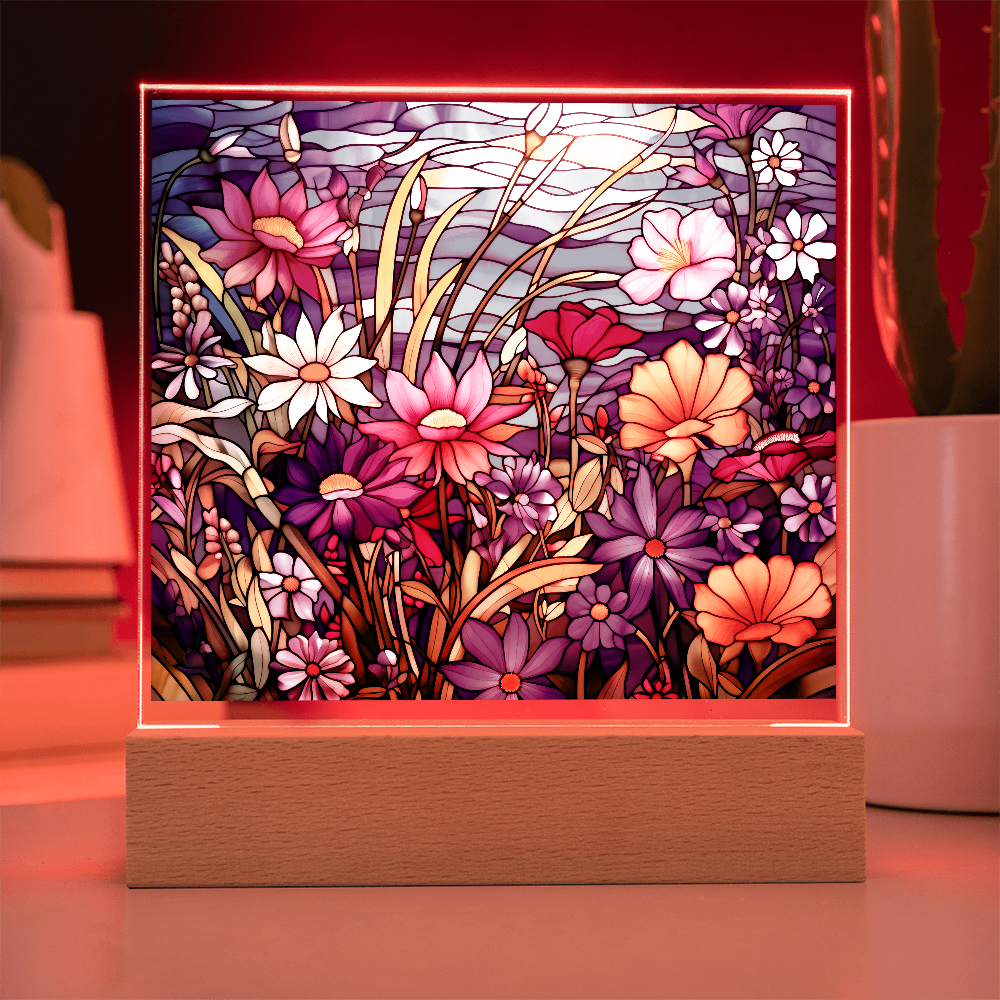 Wildflower Meadow Stained Glass LED Acrylic Decor