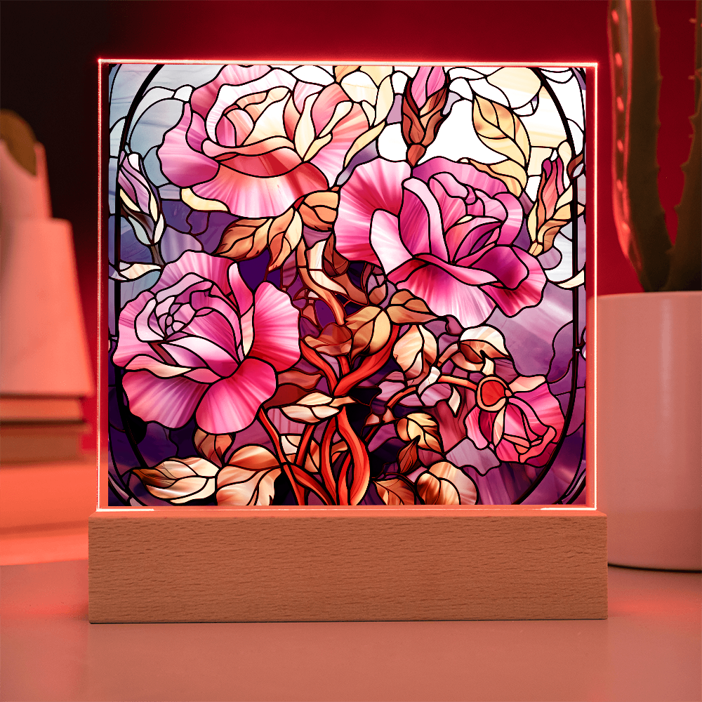 Rose Garden Stained Glass LED Acrylic Decor