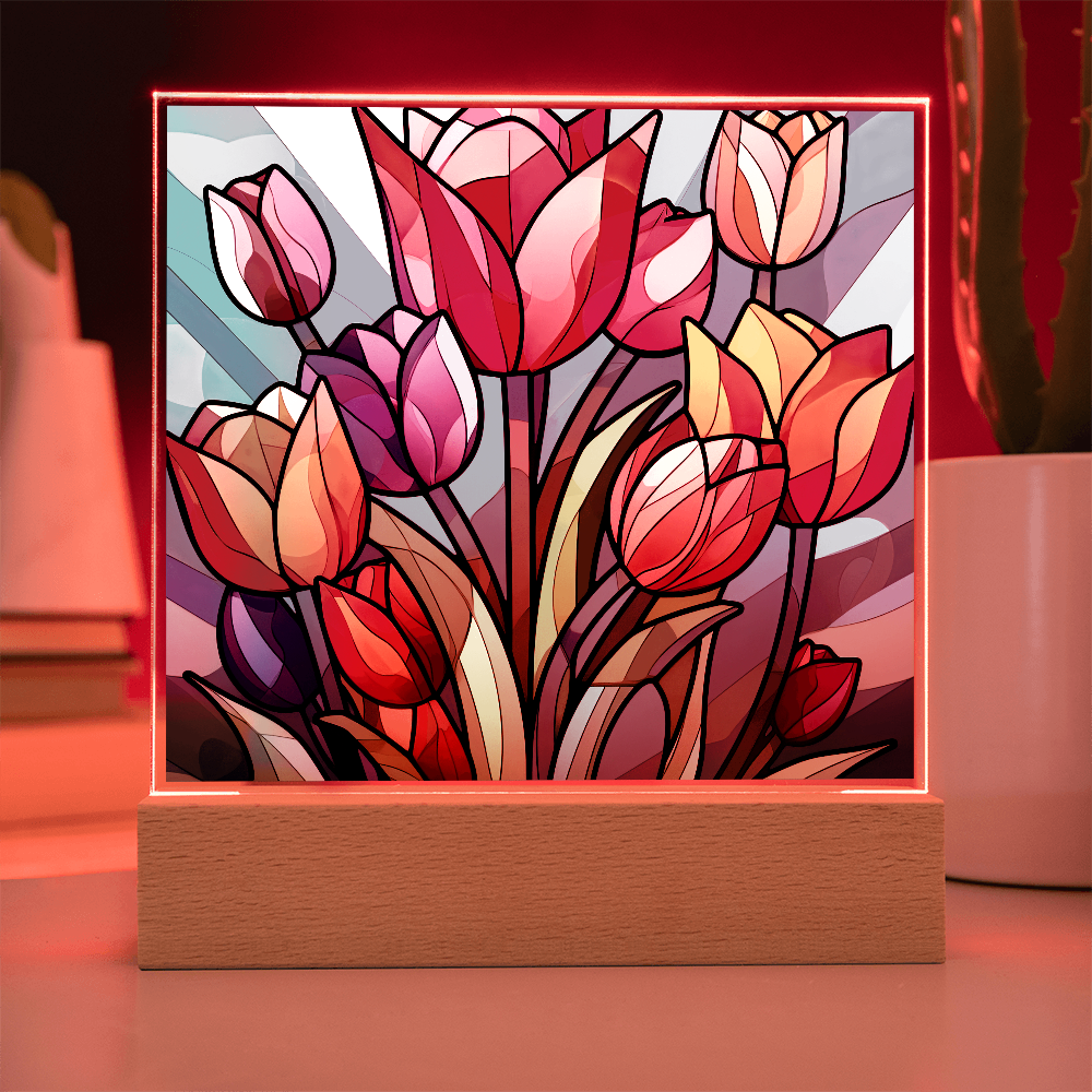 Tulip Garden Stained Glass LED Acrylic  Decor
