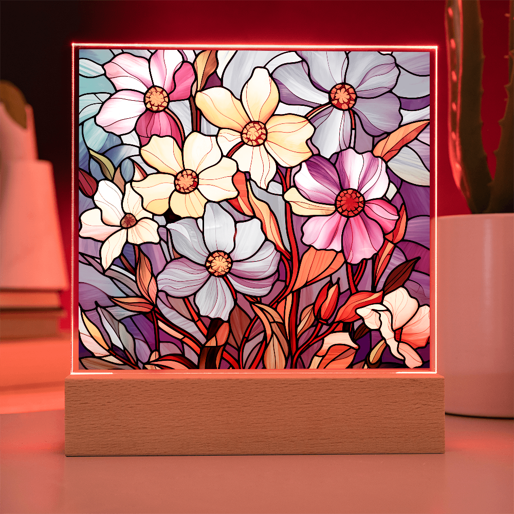 Blue Blossom Garden Stained Glass LED Acrylic Decor