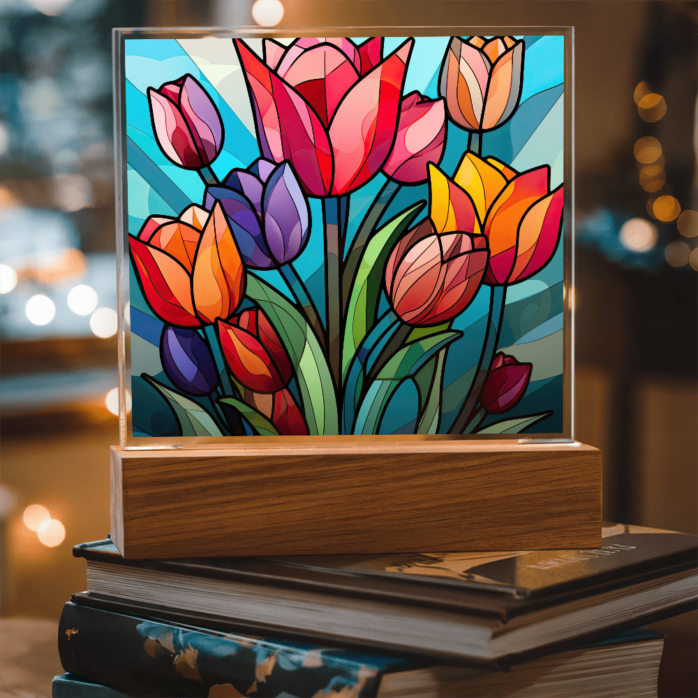 Tulip Garden Stained Glass LED Acrylic  Decor