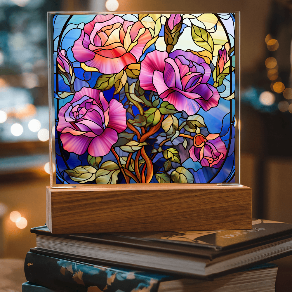 Rose Garden Stained Glass LED Acrylic Decor