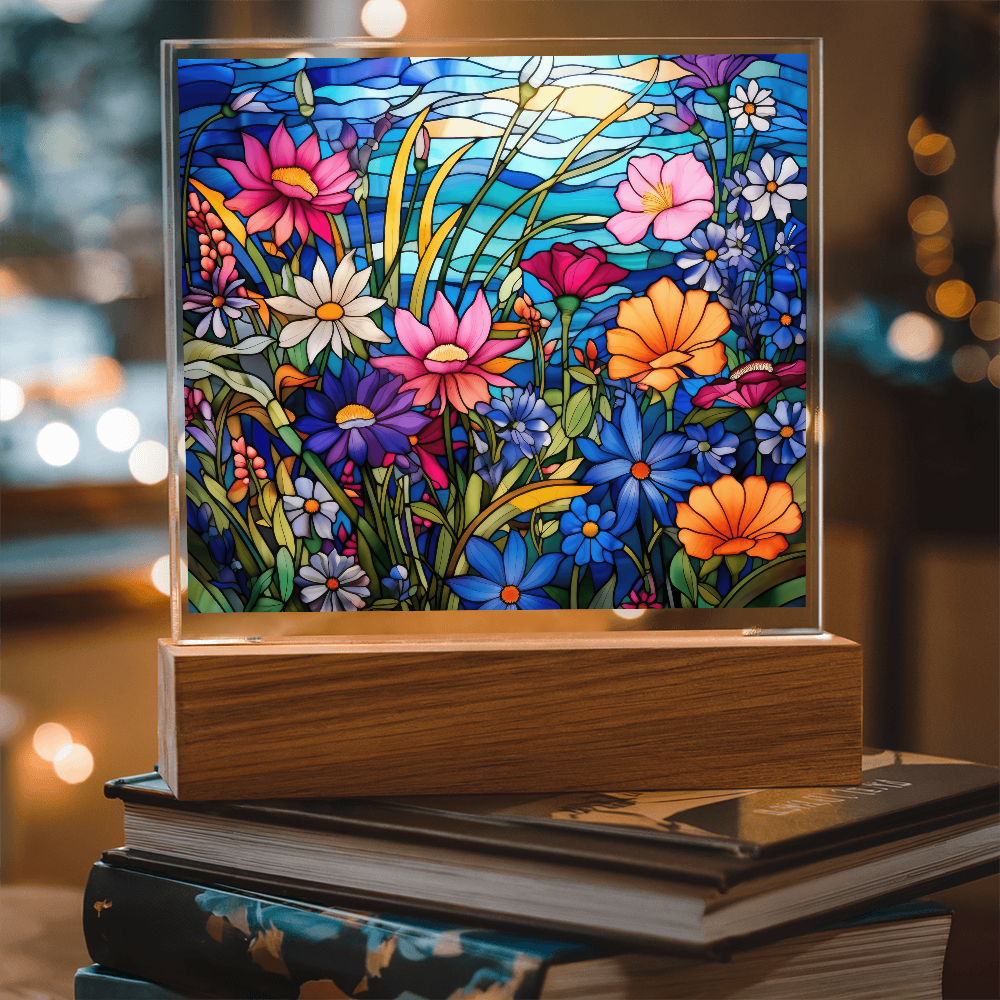 Wildflower Meadow Stained Glass LED Acrylic Decor