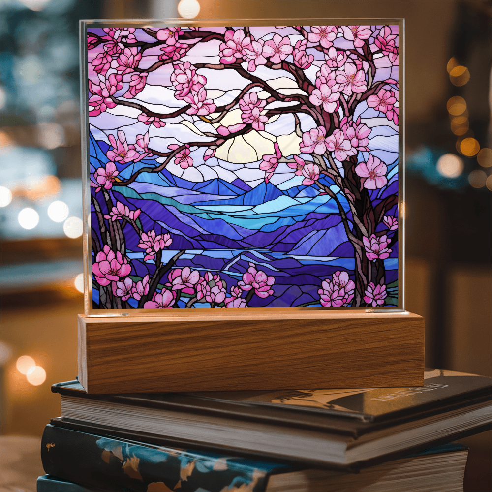 Cherry Blossom Stained Glass LED Acrylic Decor