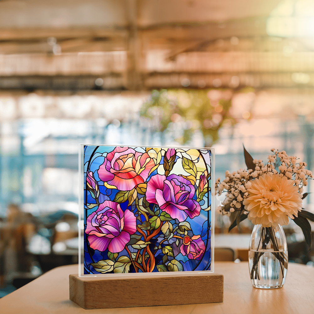 Rose Garden Stained Glass LED Acrylic Decor