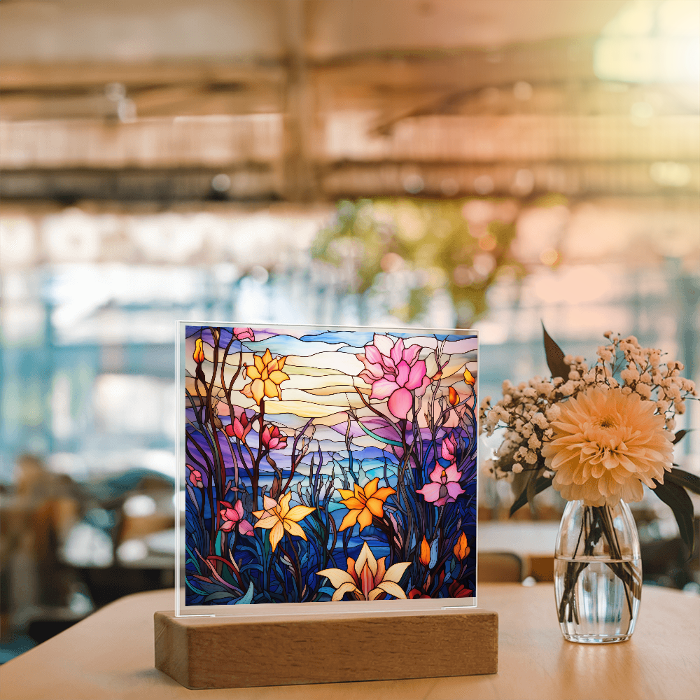 Floral Stained Glass LED Acrylic Decor