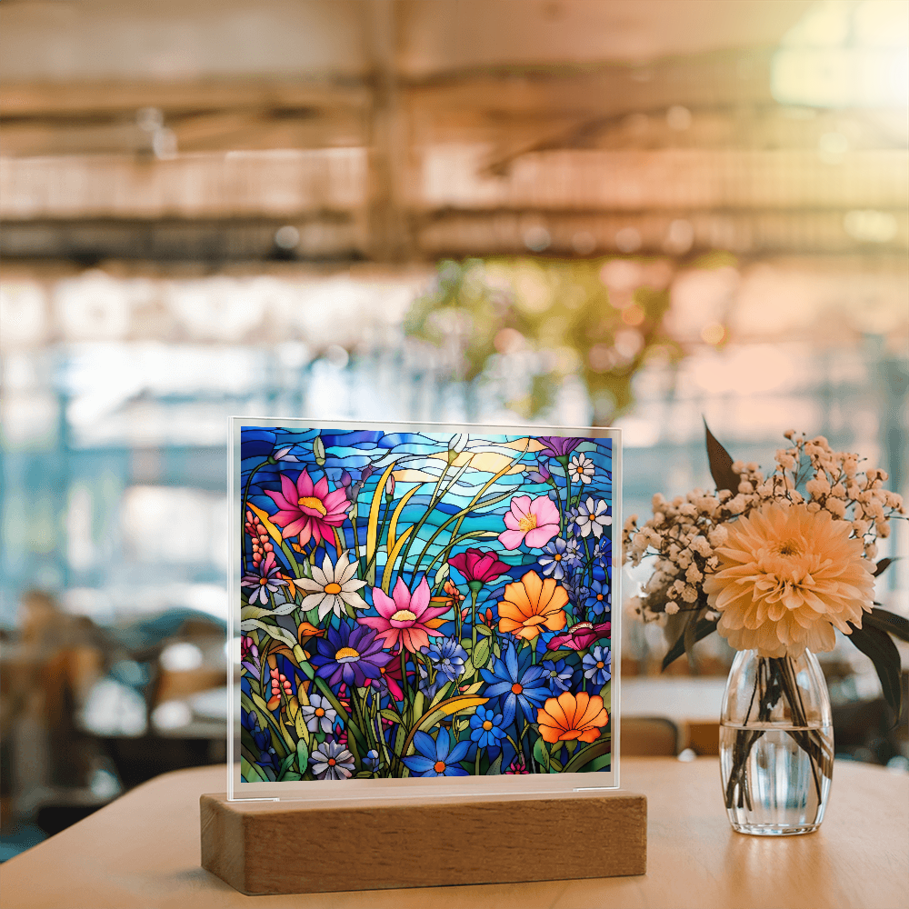 Wildflower Meadow Stained Glass LED Acrylic Decor