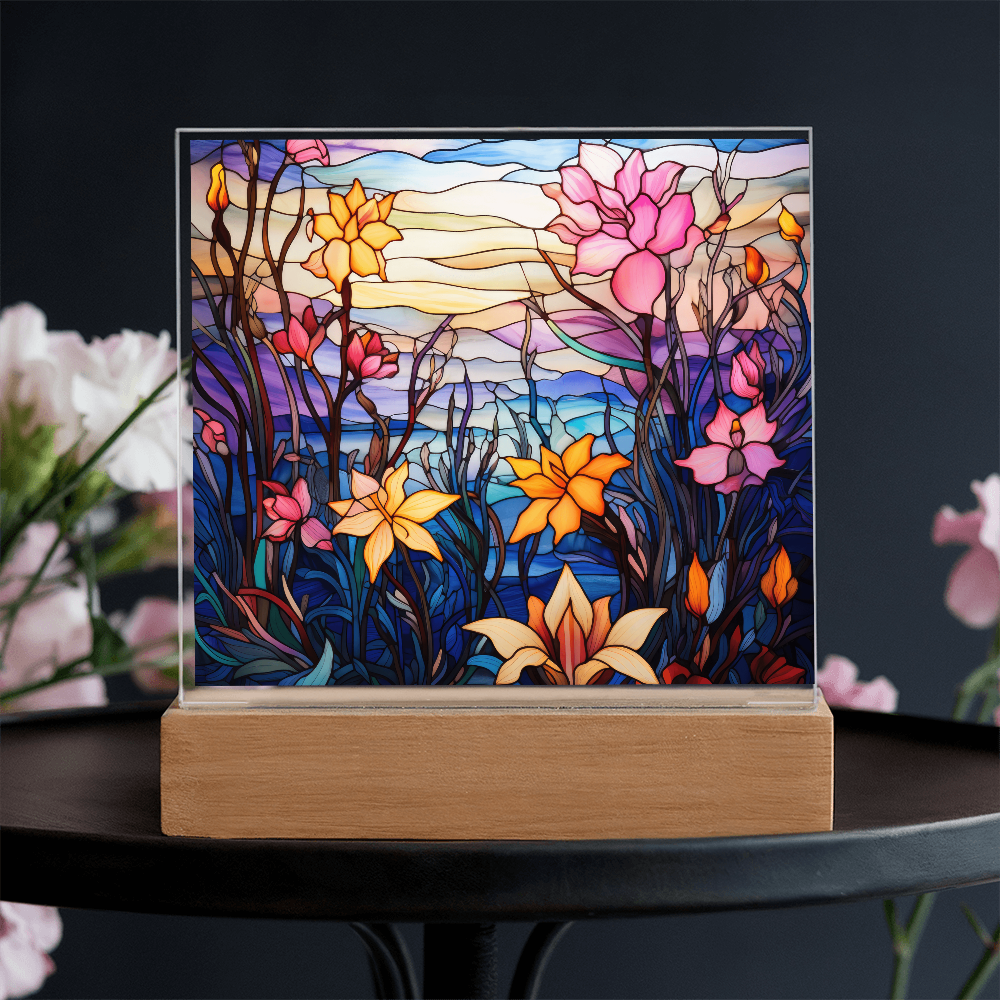 Floral Stained Glass LED Acrylic Decor