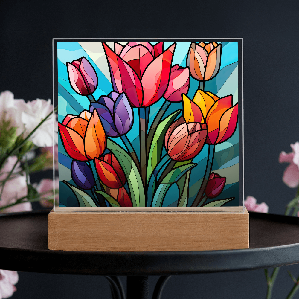 Tulip Garden Stained Glass LED Acrylic  Decor