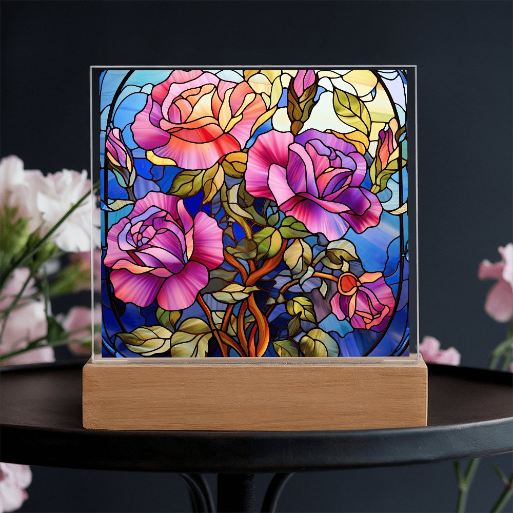 Rose Garden Stained Glass LED Acrylic Decor