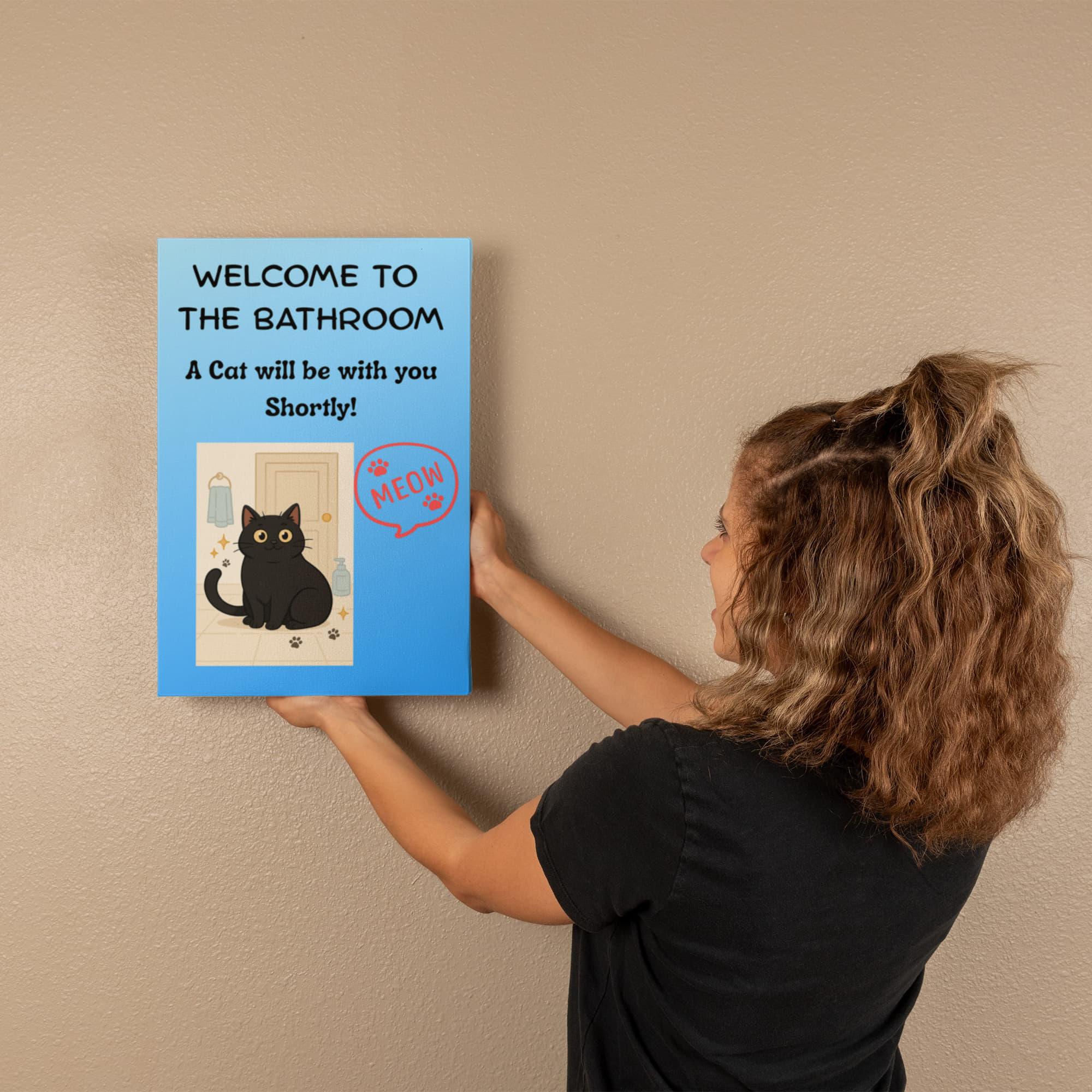 Funny Cat Bathroom Wall Art - "Welcome to the Bathroom" Canvas