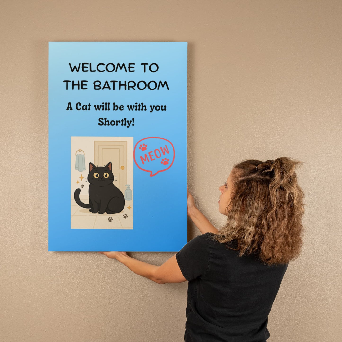 Funny Cat Bathroom Wall Art - "Welcome to the Bathroom" Canvas