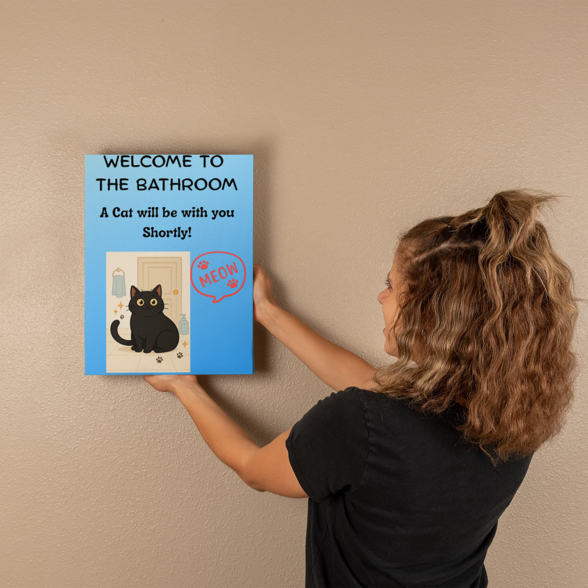 Funny Cat Bathroom Wall Art - "Welcome to the Bathroom" Canvas