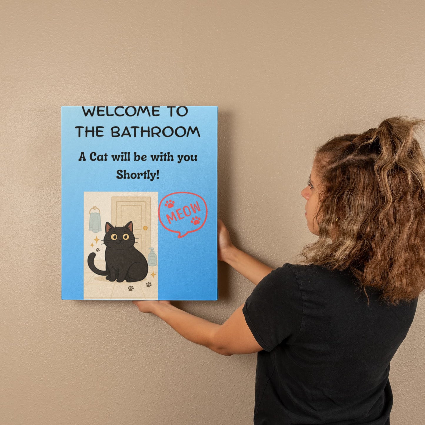 Funny Cat Bathroom Wall Art - "Welcome to the Bathroom" Canvas
