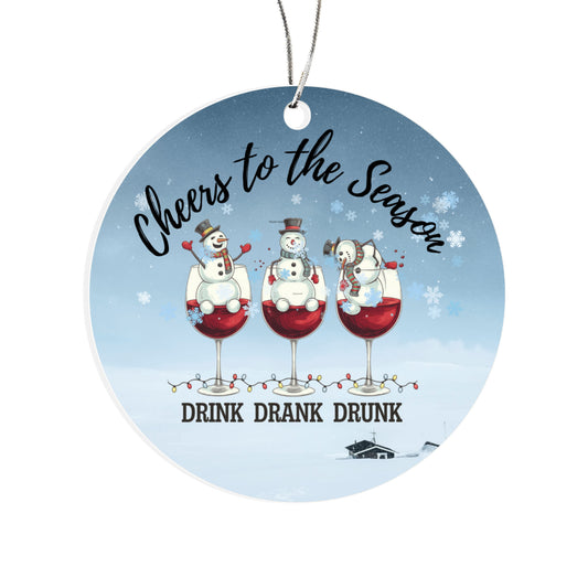 Cheers to the Season - Funny Snowman Wine Christmas Ornament