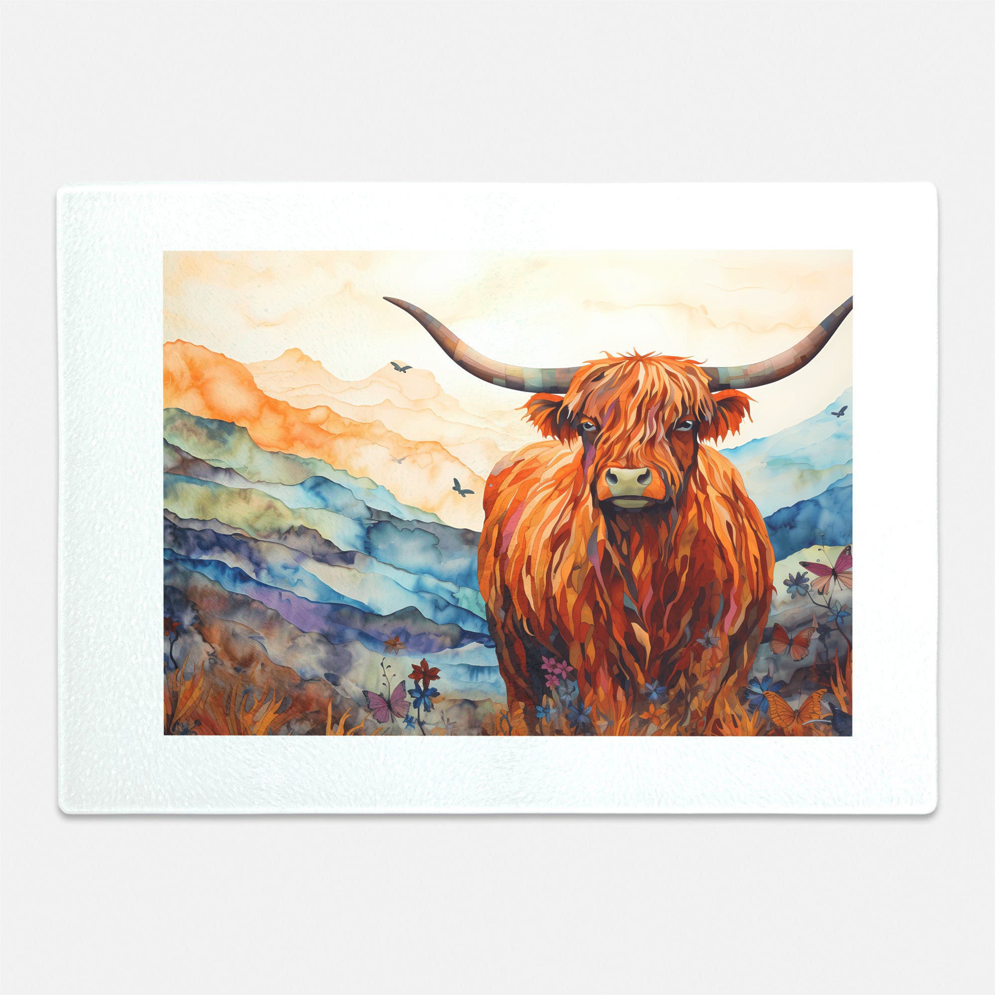 Highland Cow Glass Cutting Board – Rustic Farmhouse Kitchen Decor