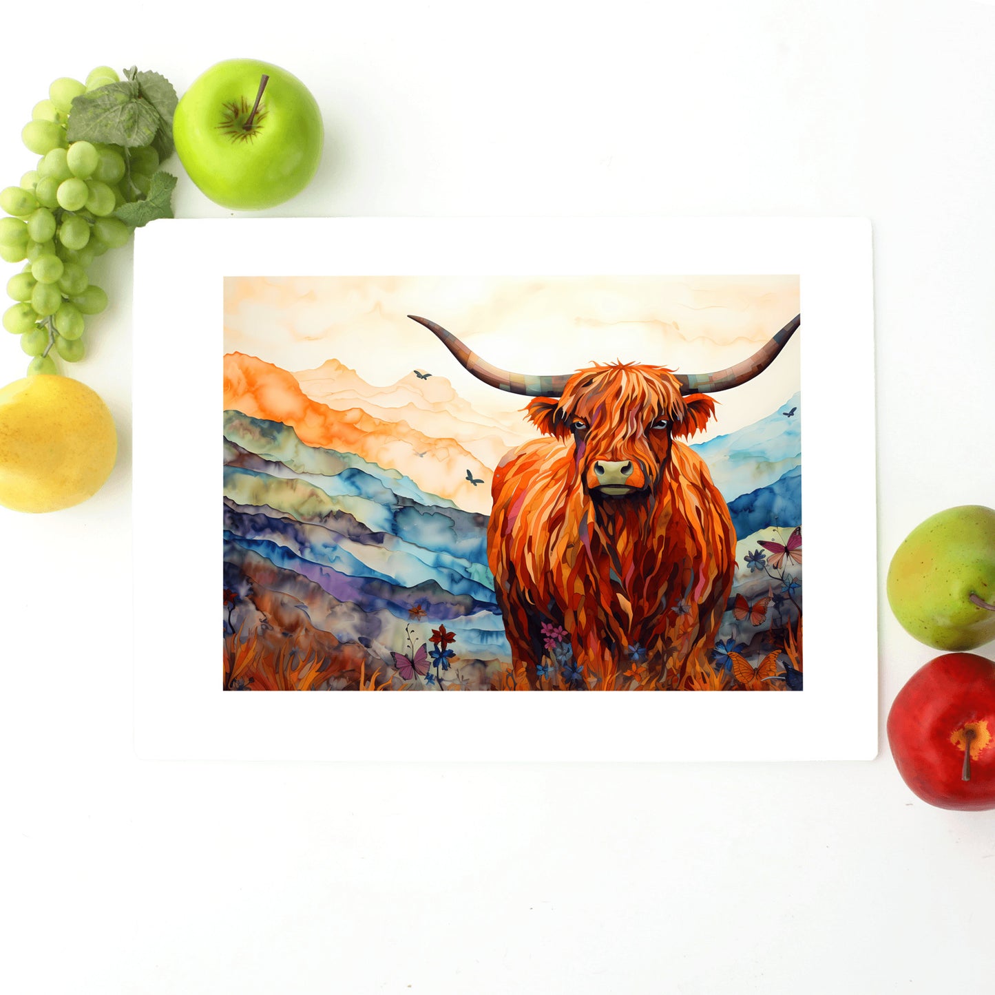 Highland Cow Glass Cutting Board – Rustic Farmhouse Kitchen Decor