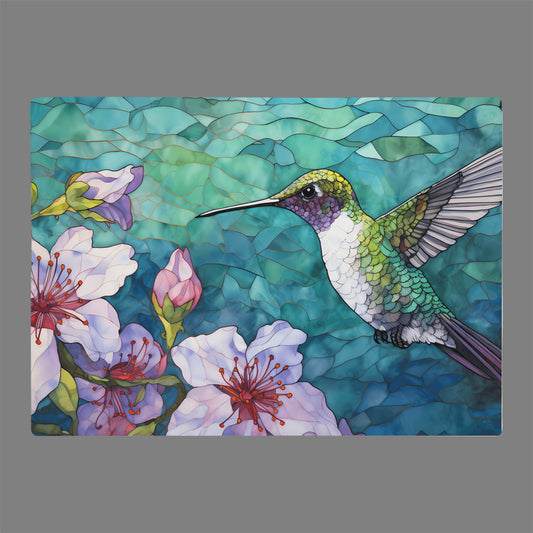 Hummingbird Glass Cutting Board – Large Tempered Glass Kitchen Decor