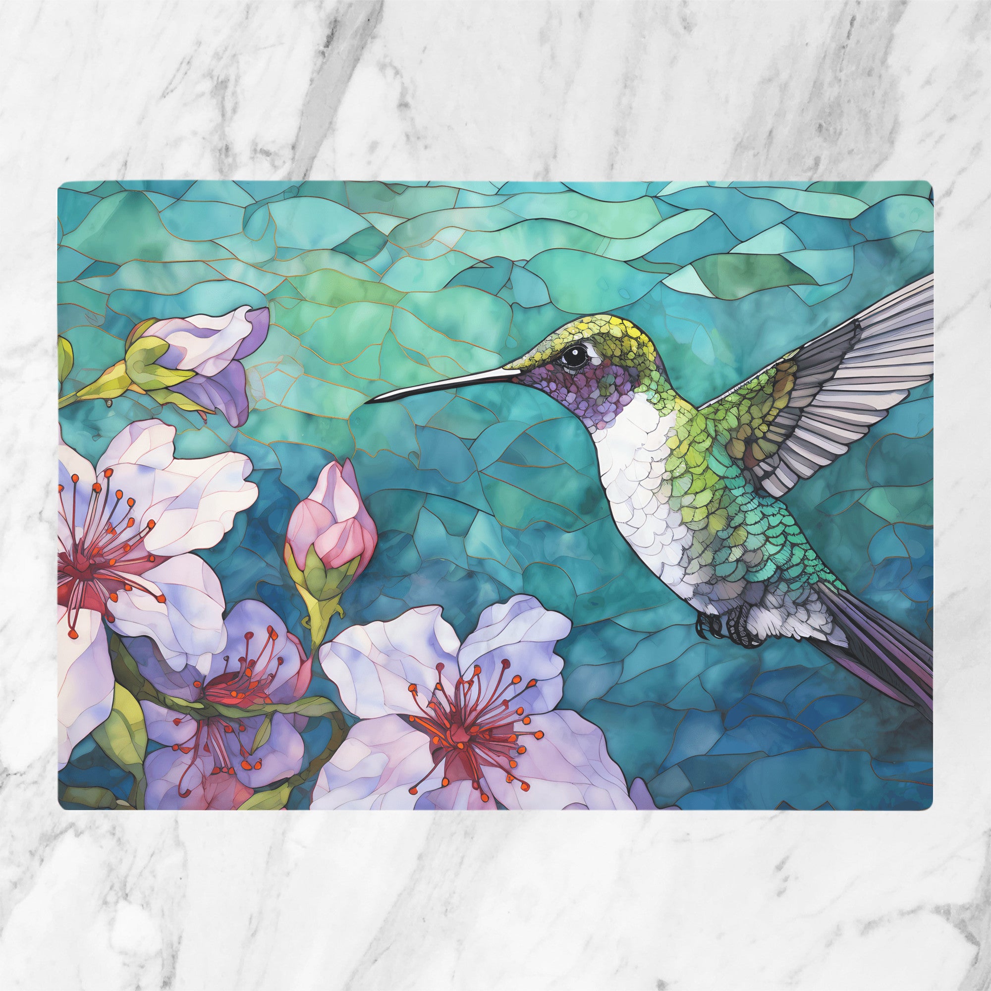 Hummingbird Glass Cutting Board – Large Tempered Glass Kitchen Decor