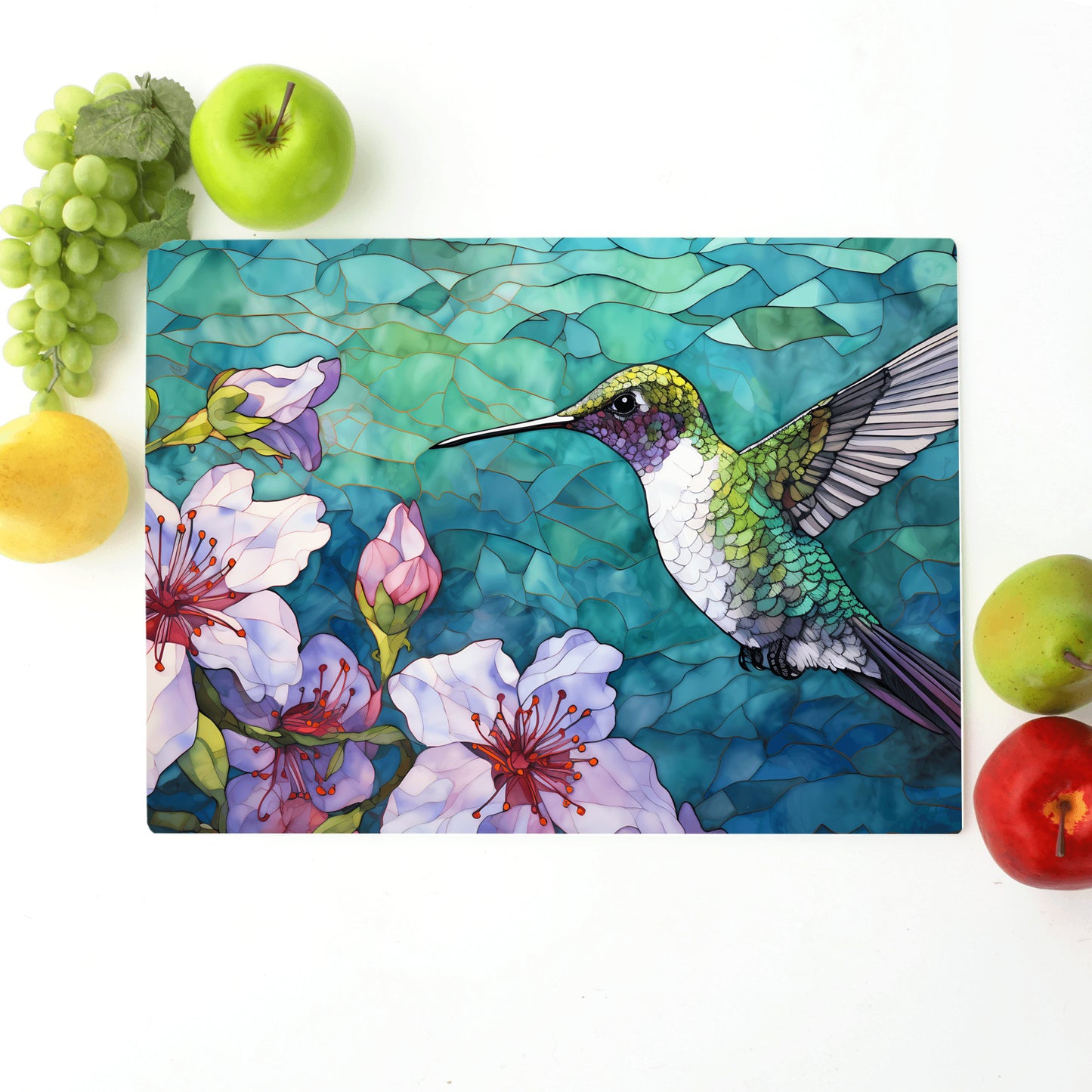 Hummingbird Glass Cutting Board – Large Tempered Glass Kitchen Decor
